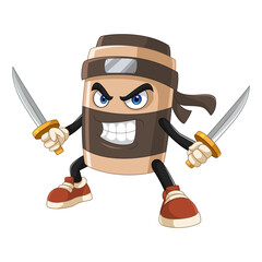 Ninja cartoon cappuccino carrying sword