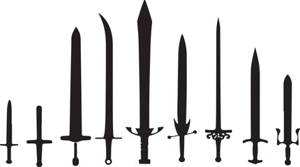 Collection of Ten Black Silhouettes of Swords