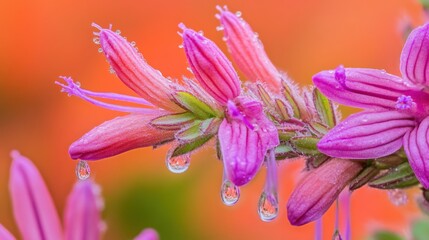 Delicate pink flowers with water droplets