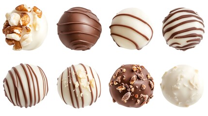 Fototapeta premium Assorted Gourmet Chocolate Truffles Collection on White Background, Sweet Confectionery