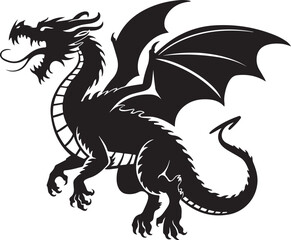 Powerful Black Silhouette of a Two Headed Dragon