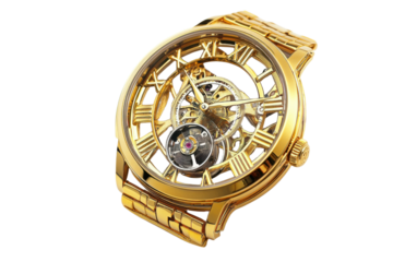 Gold watch with roman numerals and a gold band