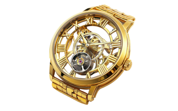 Gold watch with roman numerals and a gold band