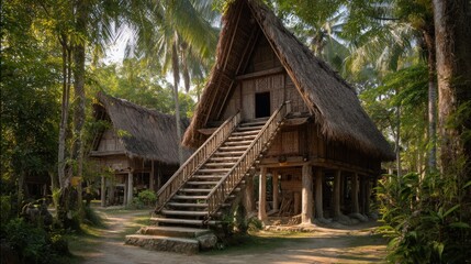 Fototapeta premium Traditional wooden houses in a tropical forest
