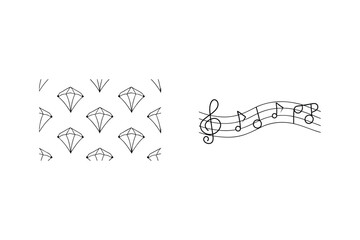Elegant black and white hand drawn diamond pattern and musical notes illustration