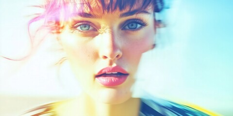 Obraz premium Creative Fashion Portrait with Motion Blur and Neon Colors
