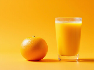 Fototapeta premium Glass of fresh orange juice with whole orange, natural daylight.