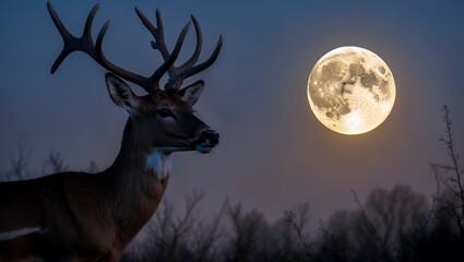 A majestic deer illuminated by full moonlight