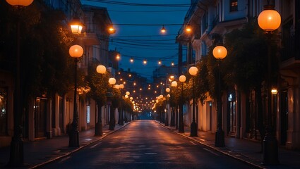 A serene dusk street illuminated by vintage warmth