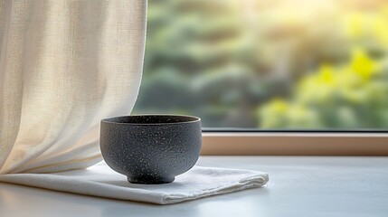 Tranquil teacup by window, soft light