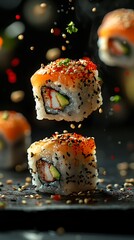 Delicious gourmet sushi rolls with fresh ingredients beautifully presented in a high resolution photo