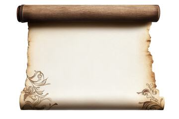 Vintage Scroll Design Wooden Roller, Floral Decor, Isolated on Transparent Background, scroll, parchment, antique