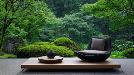 Tranquil zen garden interior scene