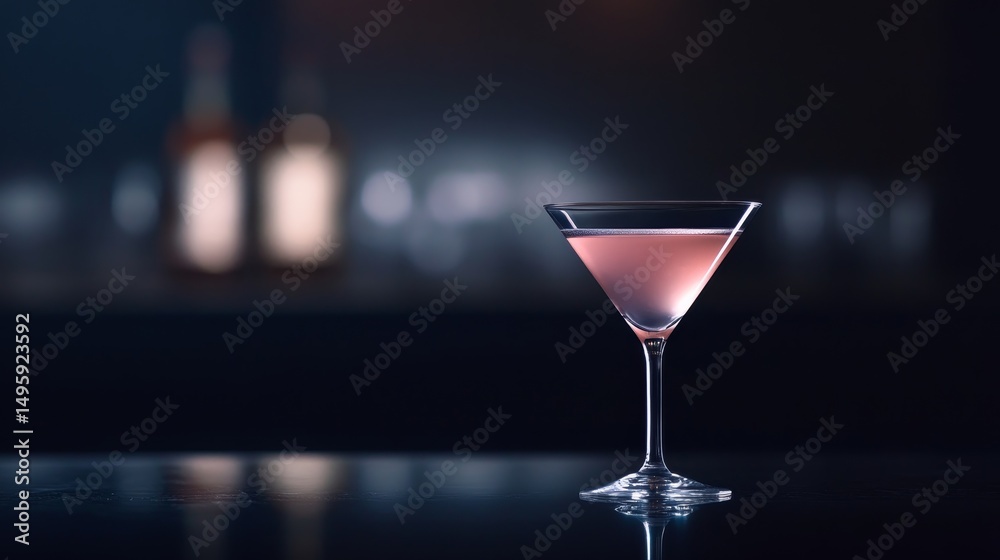 Aufkleber a martini glass filled with clear liquid captures soft light, standing on a reflective surface again