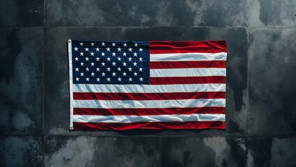 Aerial view of american flag on dark concrete