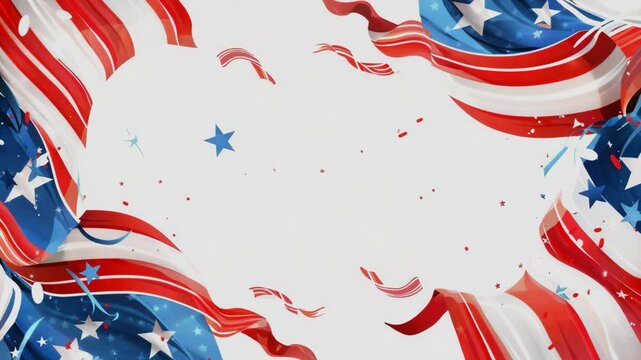 A cute cartoon UI game frame ribbon, cute patriotic USA title UI frame,  for the 4th of July holiday, white background, Generative AI Videos.