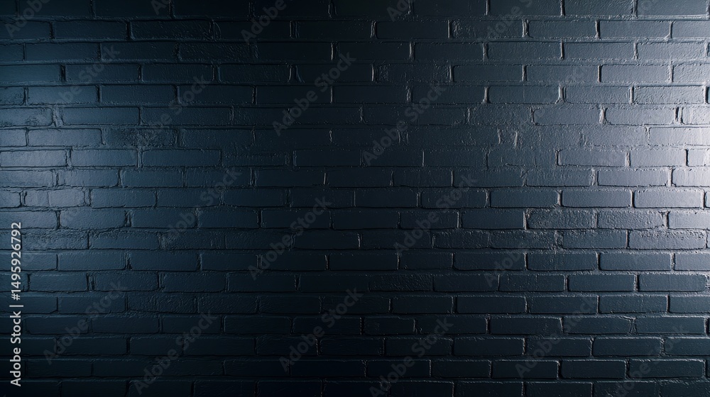Aufkleber Textured matte black brick wall is captured with subtle lighting, presenting a moody and high-contrast surface perfect for creative background uses