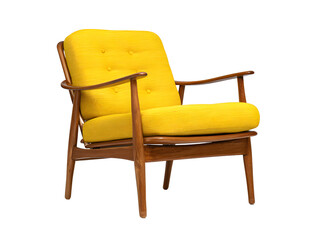 Fototapeta premium Mid-Century Modern Yellow Armchair Vintage Design Upholstered Chair