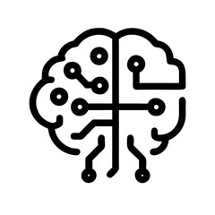 simple black and white line art brain, minimalist technical abstract icon, digital circuit board style illustration, modern geometric design, vector graphic
