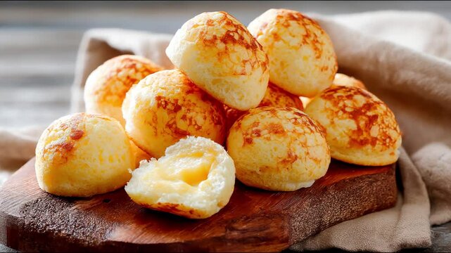 Delicious cheese bread on wooden board