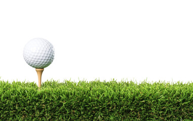 Golf ball is on a tee in a grassy field - obrazy, fototapety, plakaty