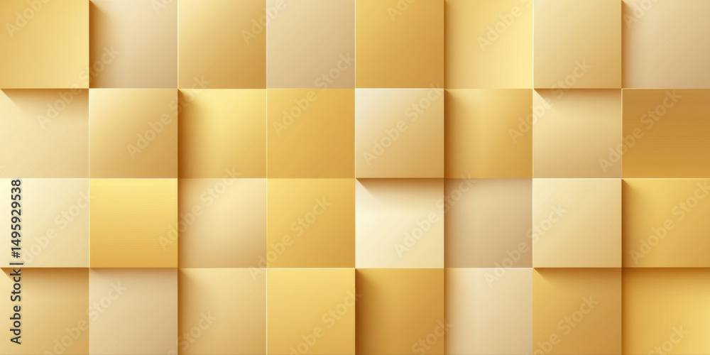 Poster Golden square pattern with subtle shadows creating soft abstract background with overlapping light and dark gold tones