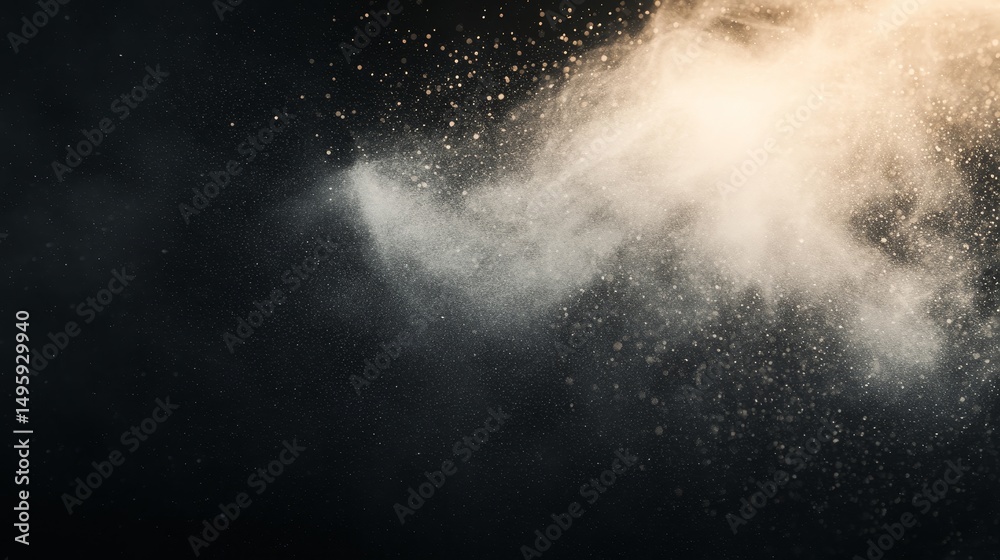 Poster Matte black background enhanced by soft ambient light and tiny dust particles creates a rich, cinematic atmosphere, adding depth and interest to the setting