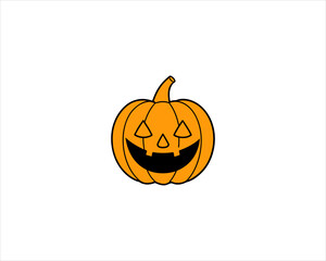 Smiling Halloween Jack-o'-Lantern Pumpkin  Cute Carved Face Clipart Isolated on White Background.
