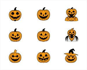 Halloween Pumpkin Faces Vector Bundle Premium Jack-o'-Lantern Clipart Set for Sublimation, Stickers, T-Shirts, Invitations & Party Decor.