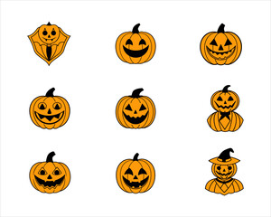 Halloween Pumpkin Faces Vector Bundle Premium Jack-o'-Lantern Clipart Set for Sublimation, Stickers, T-Shirts, Invitations & Party Decor.
