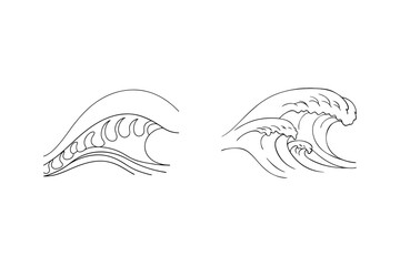 Black and white illustration of two japanese style wave designs for graphic decoration