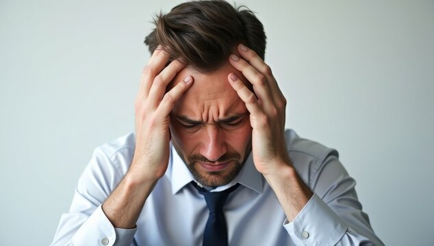 Stressed Businessman Experiencing Headache or Pressure