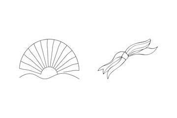 Hand drawn monochrome fan and ribbon illustration isolated on a white background for design