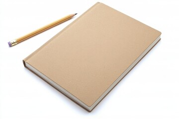 Closed Brown Notebook with Craft Paper Cover and Pencil on a White Surface â€“ Perfect for Education and Daily Diaries