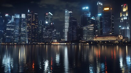 Fototapeta premium Singapore’s breathtaking skyline at night showcasing futuristic skyscrapers along Marina Bay with image