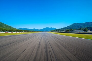 Fototapeta premium A sunrise view of mountains and an empty asphalt road in a natural setting
