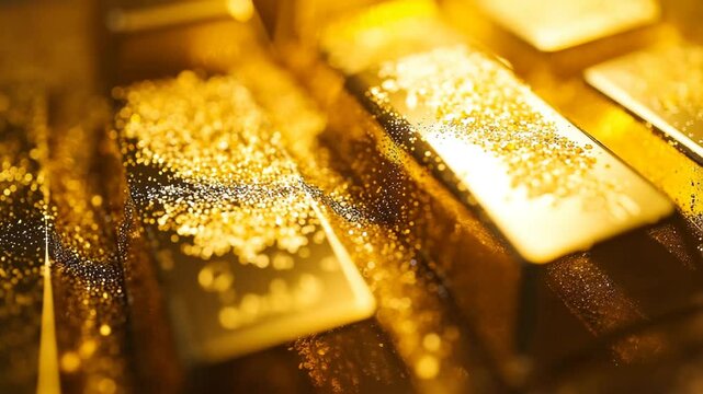 Ultra HD Abstract glowing gold bar video gold stack video gold bars video gold pieces video gold pieces row video gold bars pile video gold's bar video gold bar pile UHD video footage