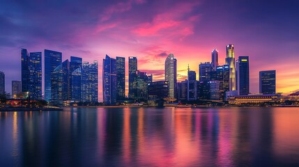 Fototapeta premium Vibrant cityscape of Singapore’s Marina Bay reflecting the beauty of modern architecture with picture