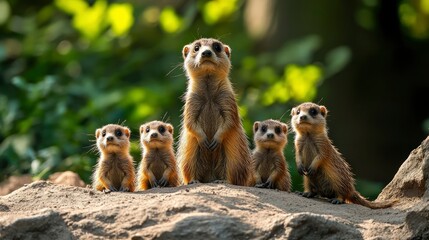 Fototapeta premium Majestic Meerkat Family Standing Guard in Sunny Habitat