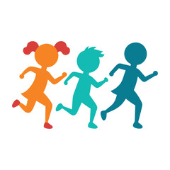 Children Running Icon Set in Playful Motion