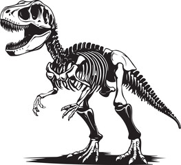 Obraz premium T-Rex Fossil Dinosaur Skeleton Silhouette Vector Illustration on Transparent Background