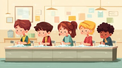 Children washing hands in a classroom