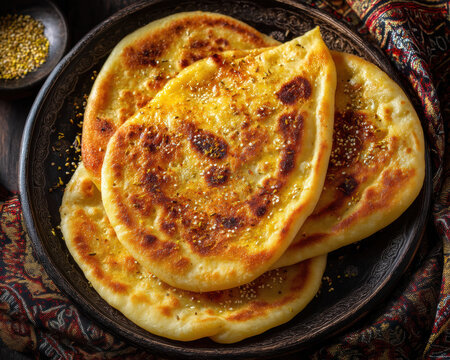 Eid sweet bread sheermal with crisp edges and saffron hue in full sharp focus