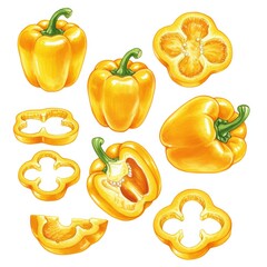 Watercolor Illustration of Yellow Bell Pepper Isolated on White Background
