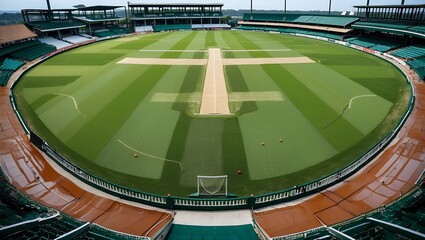Empty cricket pitch prepared for intense net practice
