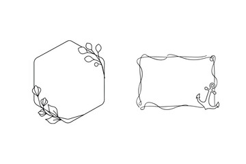 Minimalist decorative frames with floral elements and anchor for wedding invitations