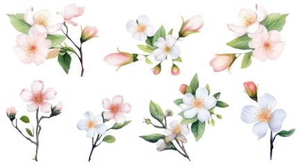 Obraz premium Watercolor Spring Blossom Flower Collection Isolated