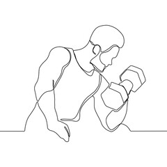 One continuous line drawing of sportive man training in sport gymnasium club center. Fitness workout stretching concept. Single line draw design vector illustration.