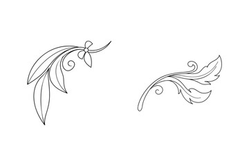 Elegant vector decorative floral elements black outlined botanical design for artistic projects