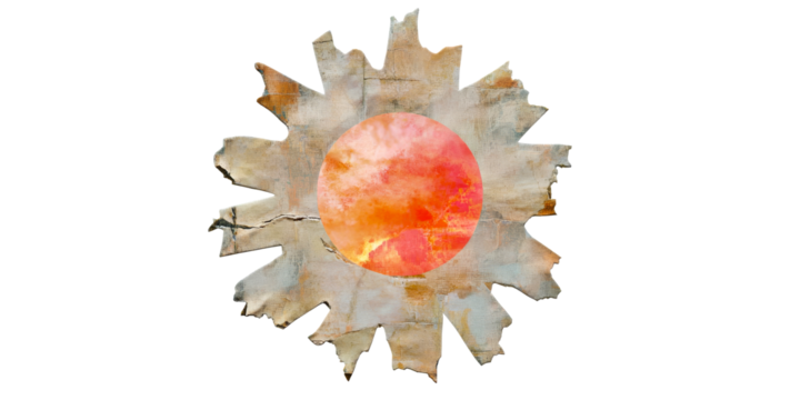 Abstract Wooden Sun with Orange Center, cut out transparent